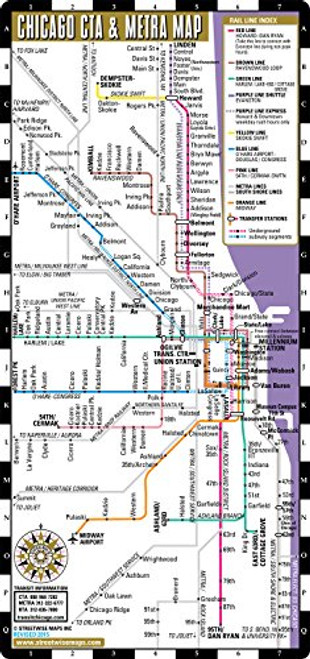 Streetwise Chicago CTA & Metra Map - Laminated Chicago Metro Map - Folding pocket size map for travel