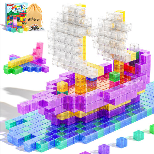 Apluses 64PCS Magnetic Blocks Building Toys - Transparent Rainbow Magnetic Cubes Set, Outdoor Sensory Autism STEM Toys Gifts for Kids Aged 3+ Year Old Boys & Girls