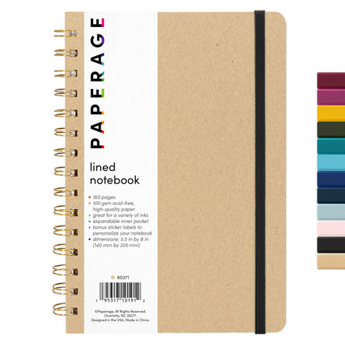 PAPERAGE Lined Spiral Journal Notebook, (Kraft), 160 Pages, Medium 5.5 inches x 8 inches - 100 GSM Thick Paper, Hardcover, Double-Wire Spiral Journal & Notebook