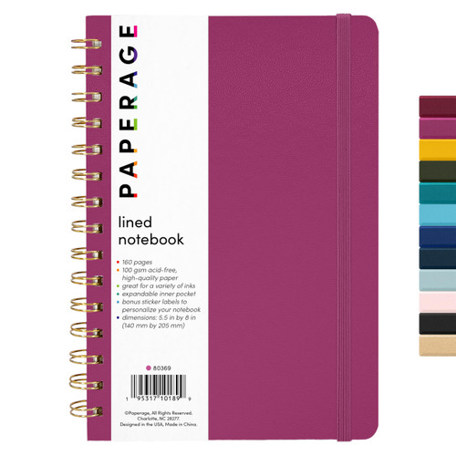 PAPERAGE Lined Spiral Journal Notebook, (Raspberry), 160 Pages, Medium 5.5 inches x 8 inches - 100 GSM Thick Paper, Hardcover, Double-Wire Spiral Journal & Notebook