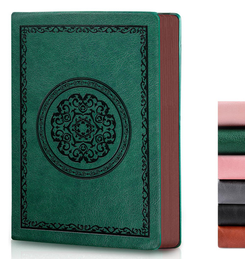 Fetinar 300 Pages Leather Blank Journal Notebook,Softcover Leather Blank Journal Notebook for Women Men,300 Pages Notebook for Work,Office,School Note Taking,5.7'' X 8.3'',green