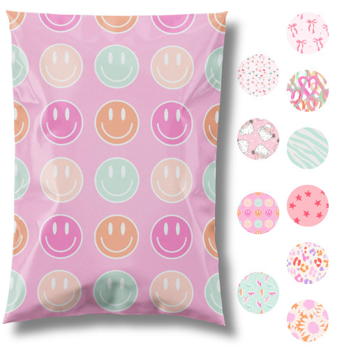 Pretty Package Store 10x13 Designer Poly Mailer 100 Pack Heavy Duty Waterproof Self Seal Shipping Bags for Small Business Large Mailing Envelopes Bulk Tear Resistant Cute Packaging Smiley Face
