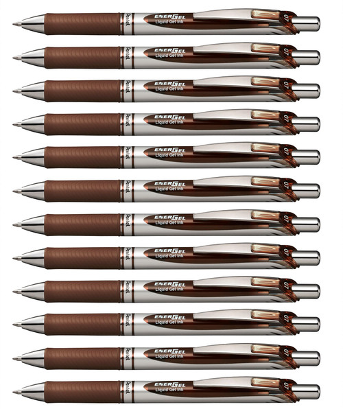 Pentel EnerGel RTX Retractable Liquid Gel Pen, (0.7mm) Metal Tip, Medium Line, Brown Ink, 12 pack (BL77-E)
