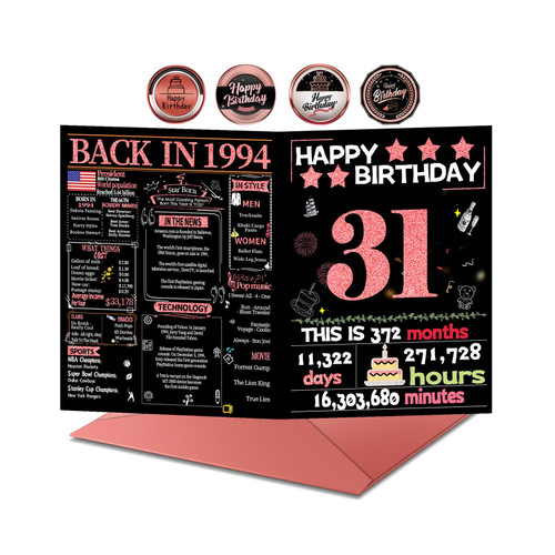 Joycard 31st Birthday Card with Envelope, 31st Birthday Decorations for Women, 31 Year Old Birthday Gifts for Her, Happy Birthday Cards for 31 Year Old Daughter, Back in 1994