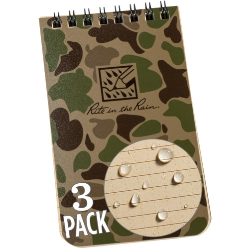Rite in the Rain Weatherproof Top Spiral Notebook, 3" x 5", Duck Camo Cover, Universal Pattern, 3 Pack (No. DC935T-3)