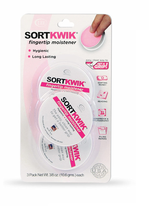 LEE Sortkwik Fingertip Moistener  Improves Speed and Accuracy for Sorting, Filing, and Counting  Non-Sticky, Odor-Free Formula  3/8 oz, 3-Pack