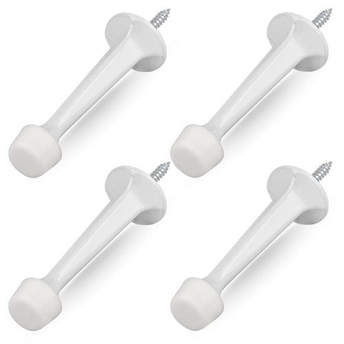HOMOTEK 4 Pack Heavy Duty Solid Rigid Door Stop with Soft Rubber Tip, Zinc Die Cast Door Stopper Protect Wall & Door, White
