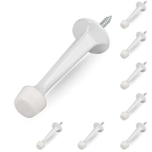HOMOTEK 8 Pack Heavy Duty Solid Rigid Door Stop with Soft Rubber Tip, Zinc Die Cast Door Stopper Protect Wall & Door, White