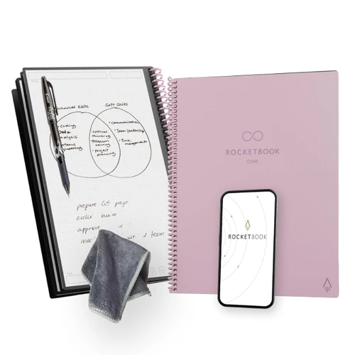 Rocketbook New Core Reusable Spiral Notebook, Letter Size 8.5x11, Pink - Dotted Pages, App-Connected, Erasable, Durable Cover, Ideal for School, Work, and Creative Projects