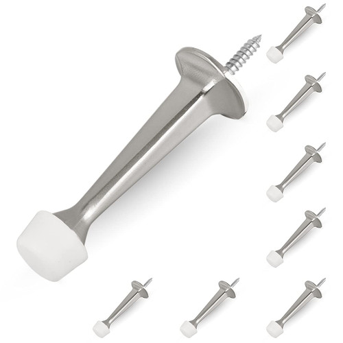 HOMOTEK 8 Pack Heavy Duty Solid Rigid Door Stop with Soft Rubber Tip, Zinc Die Cast Door Stopper Protect Wall & Door, Satin Nickel