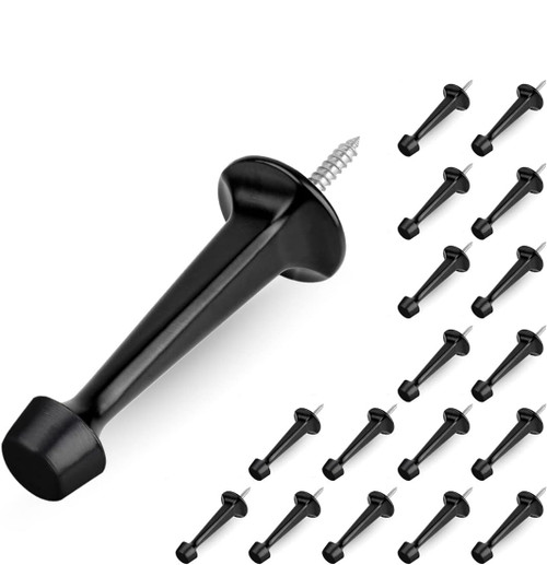 HOMOTEK 18 Pack Heavy Duty Solid Rigid Door Stop with Soft Rubber Tip, Zinc Die Cast Door Stopper Protect Wall & Door, Black