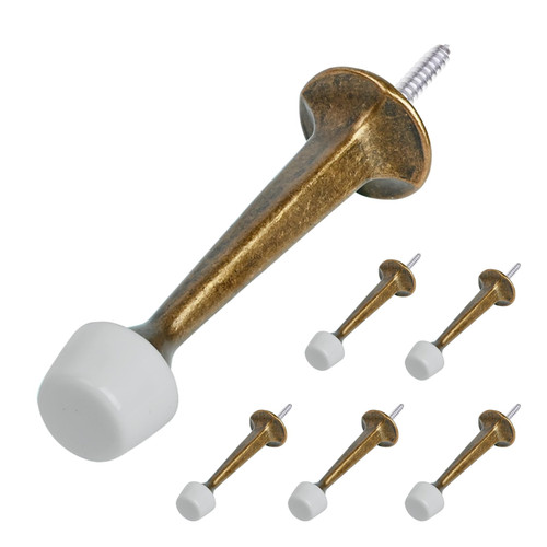 HOMOTEK 6 Pack Heavy Duty Solid Rigid Door Stop with Soft Rubber Tip, Zinc Die Cast Door Stopper Protect Wall & Door,Brass Bronze