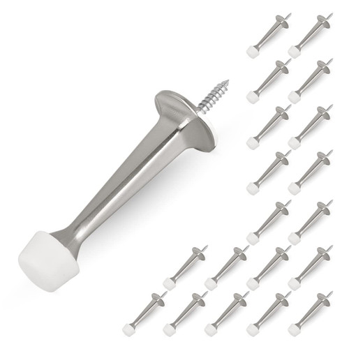 HOMOTEK 20 Pack Heavy Duty Solid Rigid Door Stop with Soft Rubber Tip, Zinc Die Cast Door Stopper Protect Wall & Door, Satin Nickel