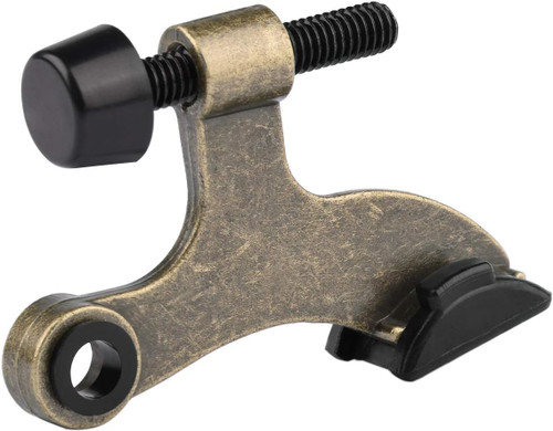 HOMOTEK 48 Pack Hinge Pin Antique Brass Door Stopper, Adjustable Deluxe Heavy Duty Door Stopper 2-1/2"x1-3/4, with Black Rubber Bumper Tips