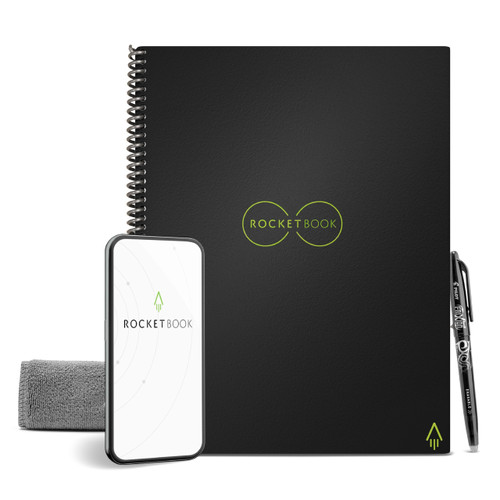 Rocketbook Core Reusable Spiral Notebook, Letter Size 8.5x11, Black - Dotted Pages, App-Connected, Erasable, Durable Cover, Ideal for School, Work, and Creative Projects