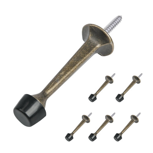 HOMOTEK 6 Pack Heavy Duty Solid Rigid Door Stop with Soft Rubber Tip, Zinc Die Cast Door Stopper Protect Wall & Door,Antique Brass