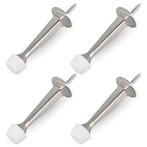 HOMOTEK 4 Pack Heavy Duty Solid Rigid Door Stop with Soft Rubber Tip, Zinc Die Cast Door Stopper Protect Wall & Door, Satin Nickel