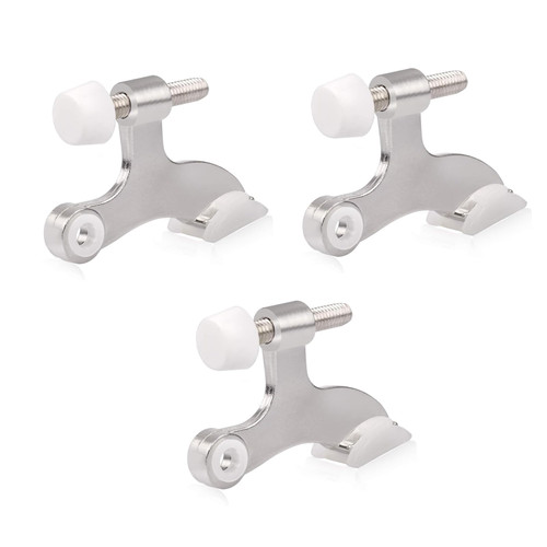HOMOTEK 3 Pack Hinge Pin Satin Nickel Door Stopper,Adjustable Deluxe Heavy Duty Door Stopper 2-1/2"x1-3/4",with White Rubber Bumper Tips
