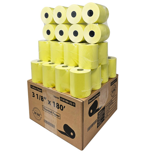 (32 Rolls) 3 1/8 x 180 Yellow Thermal Paper Receipt Rolls (55GSM Paper Thickness) fits all Clover POS Cash Register Printers, Blue Thermal Paper from BuyRegisterRolls