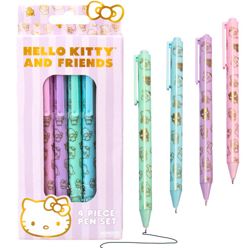 Sanrio Hello Kitty & Friends 4-Piece Pen Set - My Melody, Kuromi, Kawaii & School Supplies, Black