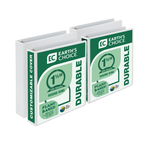 Samsill Plant-Based 1.5 Inch Durable Round Ring, Made in USA, View Binder, Eco-Friendly, USDA Certified Biobased, 4 Pack, White