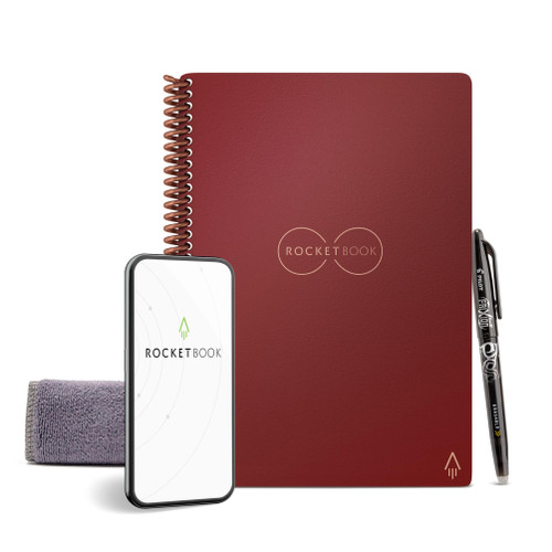 Rocketbook Core Reusable Spiral Notebook, Executive Size 6x8.8, Maroon - Dotted Pages, App-Connected, Erasable, Durable Cover, Ideal for School, Work, and Creative Projects