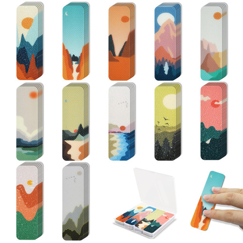 48 Pieces Anxiety Sensory Stickers with Storage Box - Sensory Strips 2 Textured Surface Adhesives Fidget Strips for Office & Classroom Desk Relieve Adult & Teen Stress (Landscape Style)