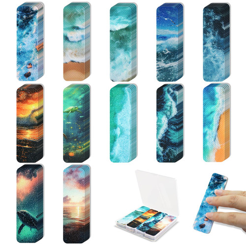 48 Pieces Anxiety Sensory Stickers with Storage Box - Sensory Strips 2 Textured Surface Adhesives Fidget Strips for Office & Classroom Desk Relieve Adult & Teen Stress (Ocean Style)