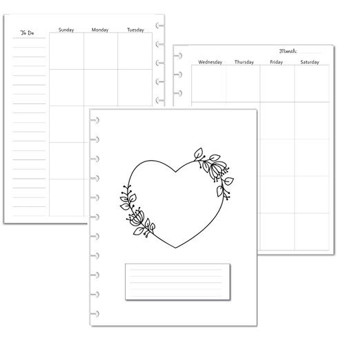 Undated Monthly Calendar Refills for Letter, Junior, Classic, Skinny, Mini size Discbound Planners Ftts Happy Planners Levenger Circa TUL Staples Arc Notebook Office (11-Disc, 8.5"x11", Love)