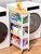 OKZEST Utility Slim Storage Cart, 4 Tier Small Rolling Kitchen Laundry Room Cart with Wood Top, Metal Narrow Bathroom Storage Cabinet Mobile Shelf Unit Organizer Trolley with Handle for Narrow Space