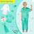 Meland Doctor Costume for Kids - Kids Scrubs with Lab Coat & Carry Bag, Doctor Dress Up for Halloween, Career Day Role Play(Green,7-8 Years)