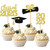 36 PCS 2025 Graduation Theme Cupcake Toppers - Glitter Class of 2025 Graduation Cap Diploma Cupcake Picks - Party Cake Decorations Supplies Gold