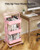 Pipishell 3 Tier Mesh Utility Cart, Rolling Metal Organization Cart with Handle and Lockable Wheels, Multifunctional Storage Shelves for Kitchen Living Room Office Pink