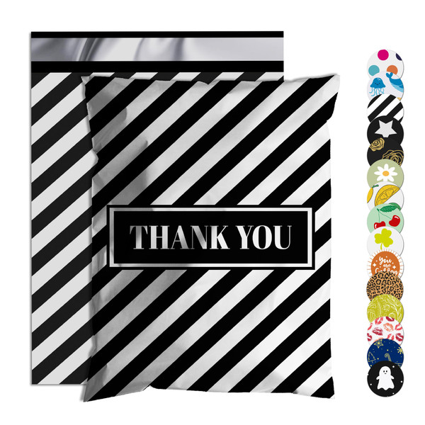 Jowlroel Thank You Poly Mailer 6x9 Inch 100 Pcs, Waterproof and Tear-Resistant Shipping Bags for Clothing, Black and White Striped Printed Printed Packaging Bags for Small Business