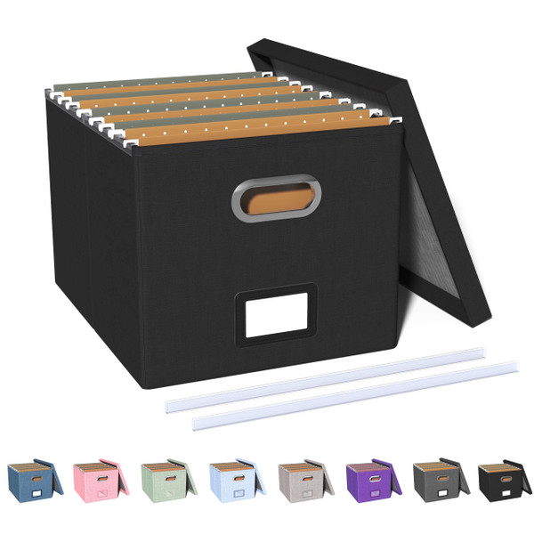Oterri File Organizer With Lid - Filing Box for Letter/Legal Folder Storage, Portable Hanging File for Office/Decor/Home, 1 Pack, Black