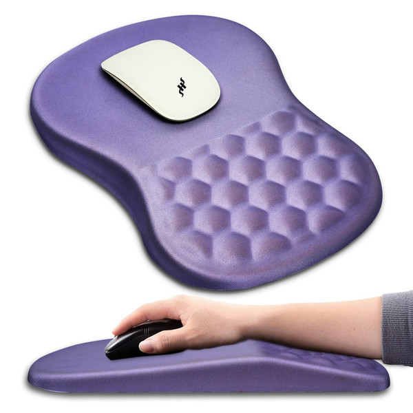 Hokafenle Ergonomic Mouse Pad Wrist Support with Massage Design, Wrist Rest Pain Relief Mousepad with Memory Foam&Non-Slip PU Base, Mouse Pads for Wireless Mouse & Desk (12x8 inch,Lavender)
