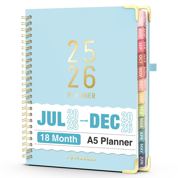 Jul 2025 - Dec 2026 Planner, Forvencer Academic Planner 2025-2026, 18 Month Daily Planner, 6" x 8", Weekly & Monthly Agenda Book, Hardcover Calendar Book, School Supplies for Student Teacher, Blue