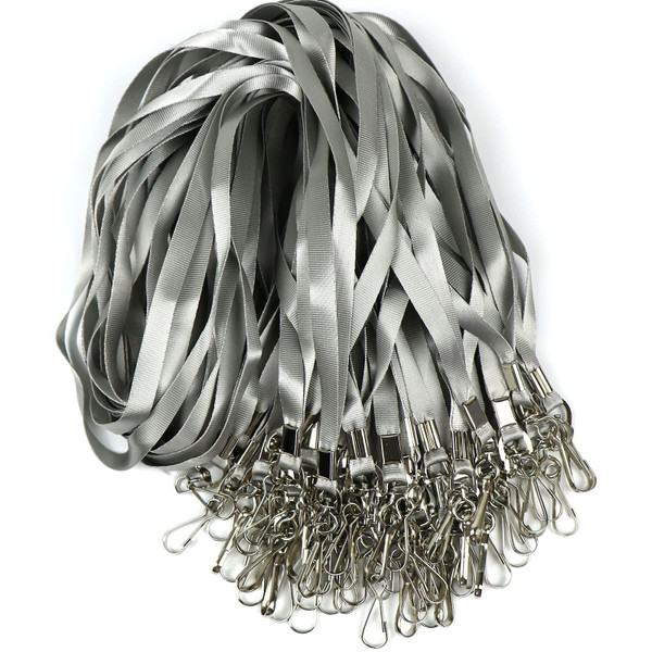 Beebel Grey Lanyard Bulk Lanyards for Id Badges Flat Lanyard with Badge Clip Swivel Hook 100 Pack