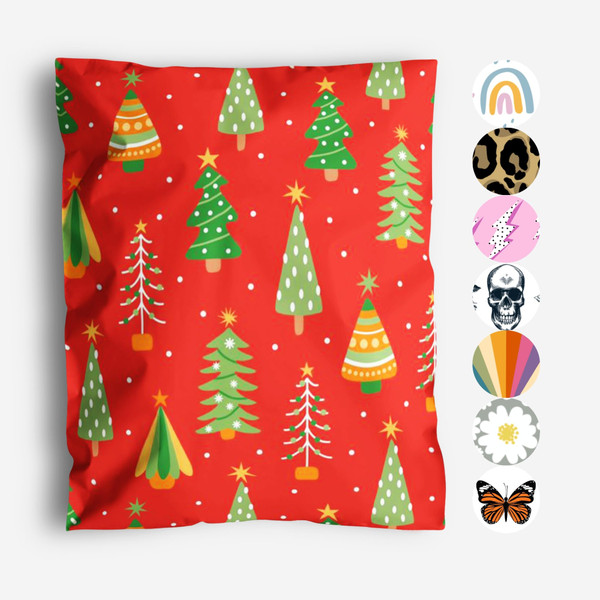 Package Mint Christmas Poly Mailers 10x13 100 Pack | Waterproof & Tear Resistant Mailing Envelopes | Small Business Supplies | Shipping Bags for Clothes | Cute Small Business Bags - Holiday Trees