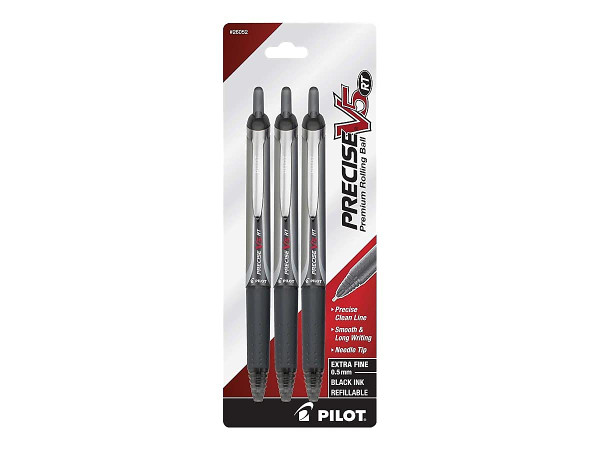 PILOT Precise V5 RT Refillable & Retractable Liquid Ink Rolling Ball Pens, Extra Fine Point (0.5mm) Black Ink, 3-Pack (26052)