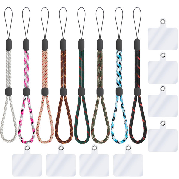 FrgKbTm Hand Wrist Strap Lanyard, 8 Pcs Adjustable Nylon Wrist Strap Lanyard, Colorful Hand Wrist Straps with 8pcs Tether Tabs for Mobile Phone, Camara, Keys, USB Flash Drive, ID Name Tag Badge