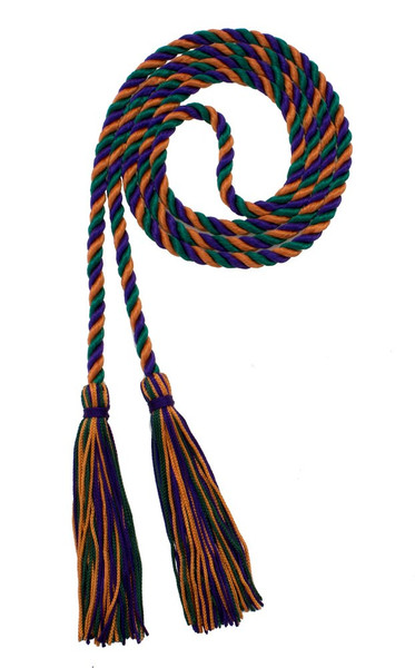 Tassel Depot Graduation Honor Cord - Purple/DK Green/Orange - Every School Color Available - Made in USA