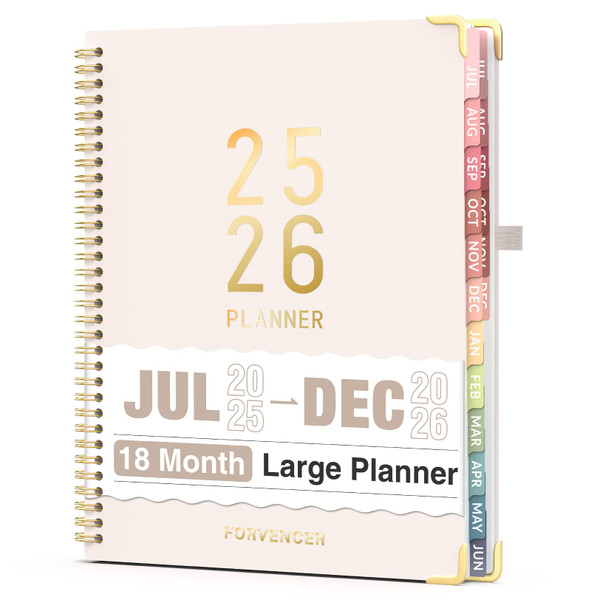 Jul 2025 -Dec 2026 Planner, Forvencer Academic Planner 2025-2026, 18 Month Daily Planner, 8.5" x 11", Weekly & Monthly Agenda Book, Hardcover Calendar Book, School Supplies for Student,Beige