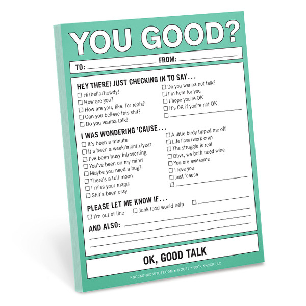 1-Count Knock Knock You Good? Nifty Note Pad, Supportive Check-in Memo Notepad, 4 x 5.25-inches