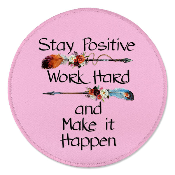 ITNRSIIET Round Mouse Pad with Stitched Edge Premium-Textured Waterproof Non-Slip Rubber Base Desktop Protection Mat Diameter 8.7 inches, Inspirational Quote Pink