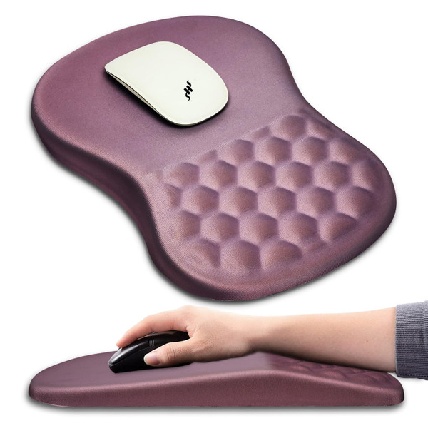 Hokafenle Ergonomic Mouse Pad Wrist Support with Massage Design, Wrist Rest Pain Relief Mousepad with Memory Foam&Non-Slip PU Base, Mouse Pads for Wireless Mouse & Desk (12x8 inch,Dark Pink)