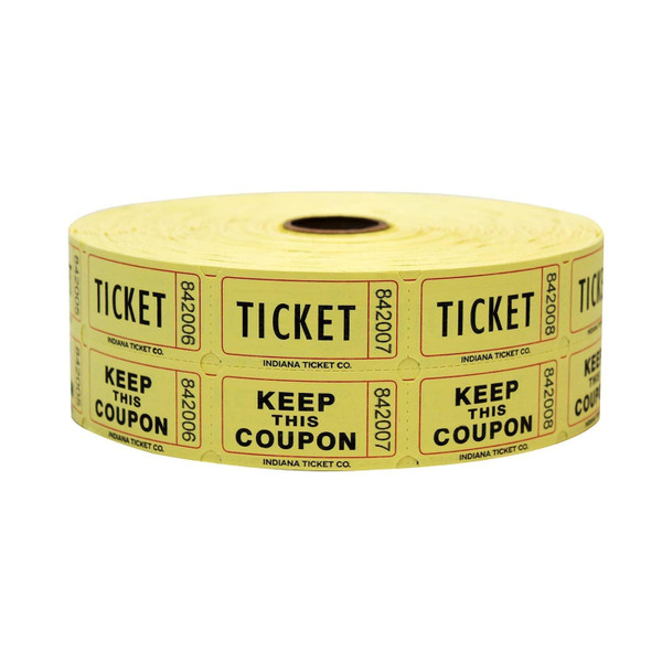 INDIANA TICKET CO. 2,000 Yellow Double Roll Raffle Tickets (2,000 Count, 2x2 Tickets) Raffles, 50/50 Drawings, Door Prizes, Giveaways, Drinks, More Tickets, More Fun, Premium Quality