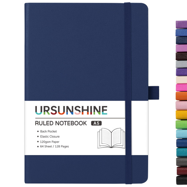 Ruled Notebook/Journal - Classic Lined Journal/Notebook, 5.3'' x 8.26'', Hardcover with Thick Paper, Banded + Pen Holder +Inner Pocket - Dark Blue