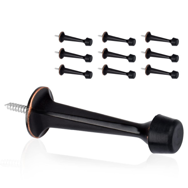 KOVOSCH 10 Pack Solid Rigid Door Stops - Heavy Duty Door Stoppers Wall Protector with Soft Rubber Tips, Oil Rubbed Bronze