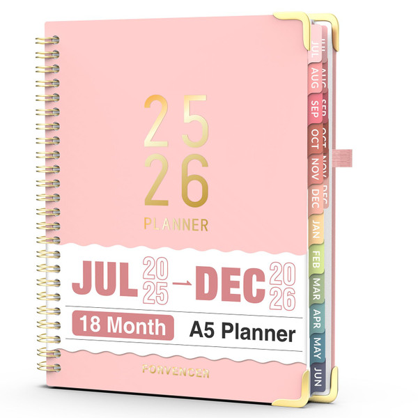 Jul 2025 - Dec 2026 Planner, Forvencer Academic Planner 2025-2026, 18 Month Daily Planner, 6" x 8", Weekly & Monthly Agenda Book, Hardcover Calendar Book, School Supplies for Student Teacher, Pink